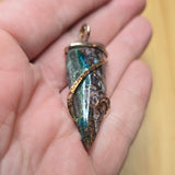 50ct Gem Silica with Native Copper Pendant in Yellow Gold Fill