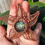 Carved Labradorite Flower Starfish in Copper