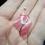 Natural Pink Rhodocrosite Pendant in Abstract 14kt Rose Gold Filled