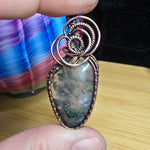 Green Maury Mountain Moss Agate with Crystals in Copper Pendant