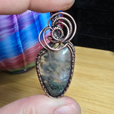 Green Maury Mountain Moss Agate with Crystals in Copper Pendant