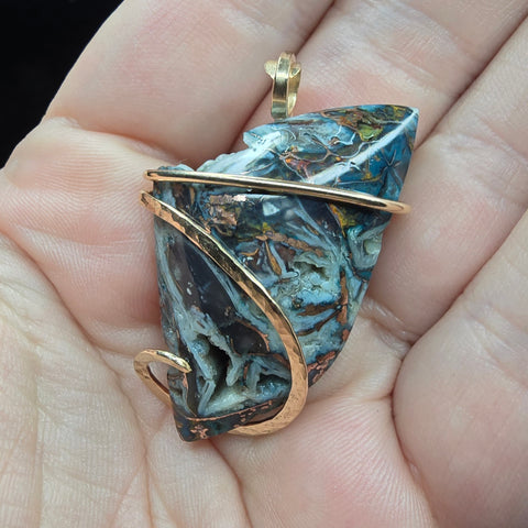 81ct Gem Silica with Native Copper Pendant in Yellow Gold Fill