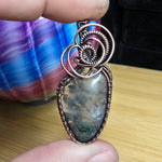 Green Maury Mountain Moss Agate with Crystals in Copper Pendant