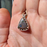 Green and Blue Spotted Boulder Opal Pendant in Sterling Silver