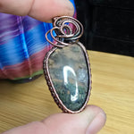 Green Maury Mountain Moss Agate with Crystals in Copper Pendant