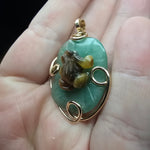 Carved Tiger Eye Frog on Aventurine Lilypad Pendant in 14kt Yellow Gold Fill