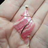 Natural Pink Rhodocrosite Pendant in Abstract 14kt Rose Gold Filled