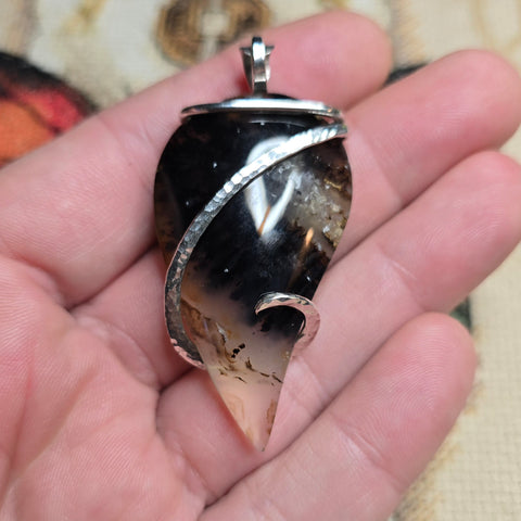 Flowery Black Dendritic Agate in Sterling Silver