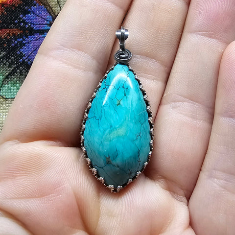 Aqua Blue Turquoise Pendant in Sterling Silver