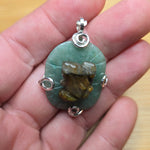 Carved Tiger Eye Frog on Aventurine Lilypad Pendant Sterling Silver