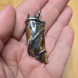 Oregon Bumblebee Marcasite Plume Agate Tooth Shape Pendant in Sterling Silver