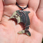 Bumblebee Jasper Dolphin Carving Copper Pendant