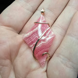 Natural Pink Rhodocrosite Pendant in Abstract 14kt Rose Gold Filled