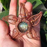 Carved Labradorite Flower Starfish in Copper