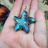 Carved Blue Labradorite Starfish Pendant in Sterling Silver