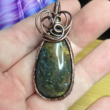 Yellow Green Maury Mountain Moss Agate in Copper Pendant