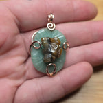 Carved Tiger Eye Frog on Aventurine Lilypad Pendant in 14kt Rose Gold Fill