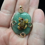 Carved Tiger Eye Frog on Aventurine Lilypad Pendant in 14kt Yellow Gold Fill