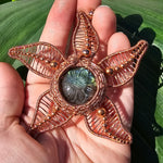 Carved Labradorite Flower Starfish in Copper