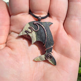 Bumblebee Jasper Dolphin Carving Copper Pendant