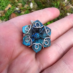 Carved Blue Green Labradorite Flower Sterling Silver Pendant