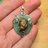 Carved Tiger Eye Frog on Aventurine Lilypad Pendant in Sterling Silver