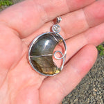 Carved Sunset Orange Labradorite Crescent Moon Pendant in Sterling Silver