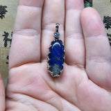 Rutilated Quartz on Lapis Lazuli in Antiqued Sterling Silver Pendant Necklace