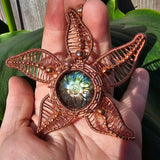 Carved Labradorite Flower Starfish in Copper