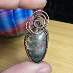 Green Maury Mountain Moss Agate with Crystals in Copper Pendant