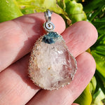 Quartz and Blue Tourmaline in Sterling Silver Pendant Necklace