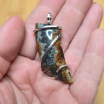 Oregon Bumblebee Marcasite Plume Agate Tooth Shape Pendant in Sterling Silver