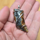 Oregon Bumblebee Marcasite Plume Agate Tooth Shape Pendant in Sterling Silver