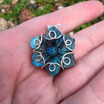 Carved Blue Green Labradorite Flower Sterling Silver Pendant