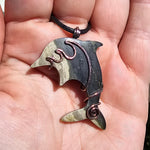 Bumblebee Jasper Dolphin Carving Copper Pendant