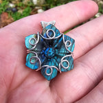 Carved Blue Green Labradorite Flower Sterling Silver Pendant