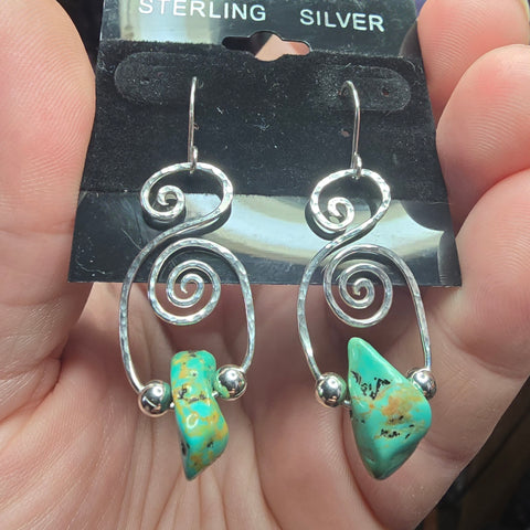 Kingman Turquoise Nugget Earrings in Sterling Silver Spirals