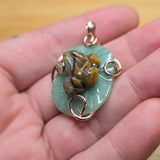 Carved Tiger Eye Frog on Aventurine Lilypad Pendant in 14kt Rose Gold Fill