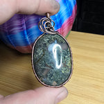 Big Green Maury Mountain Moss Agate in Copper Pendant