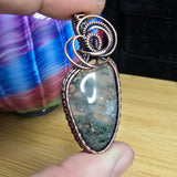 Green Maury Mountain Moss Agate with Crystals in Copper Pendant