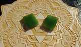 Bright Green Nephrite Jade Tile Flat Cabochon Pair #4 AAA Grade 14x12mm