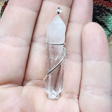 Long Double Terminated Quartz Pendant in Hammered Sterling Silver