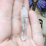 Long Double Terminated Quartz Pendant in Hammered Sterling Silver