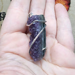 Purple Amethyst Druzy Crystal Strip Pendant in Sterling Silver