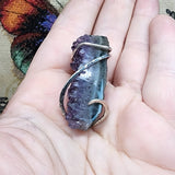 Purple Amethyst Druzy Crystal Strip Pendant in Sterling Silver