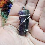 Purple Amethyst Druzy Crystal Strip Pendant in Sterling Silver