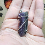 Purple Amethyst Druzy Crystal Strip Pendant in Sterling Silver