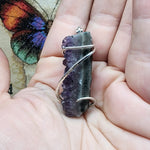 Purple Amethyst Druzy Crystal Strip Pendant in Sterling Silver